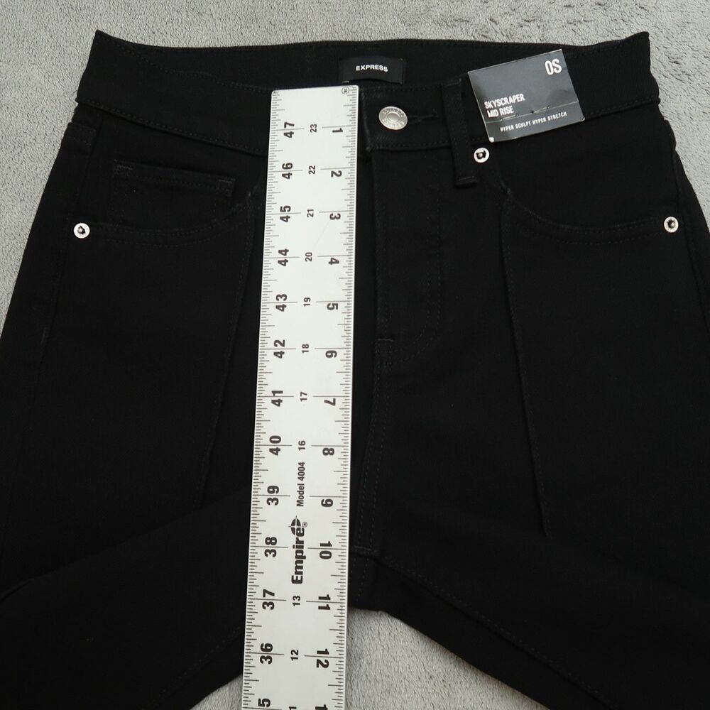 Express Jeans Womens Size 0 Black Skyscraper Mid-Rise Kick Split Hem 31" Inseam - Picture 8 of 16